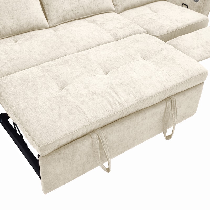 Roomfitters 82-Inch 2-in-1 Three-Seater Sofa, Upholstered Couch with Sofa Bed and Reversible Recliner for Living Room, Beige