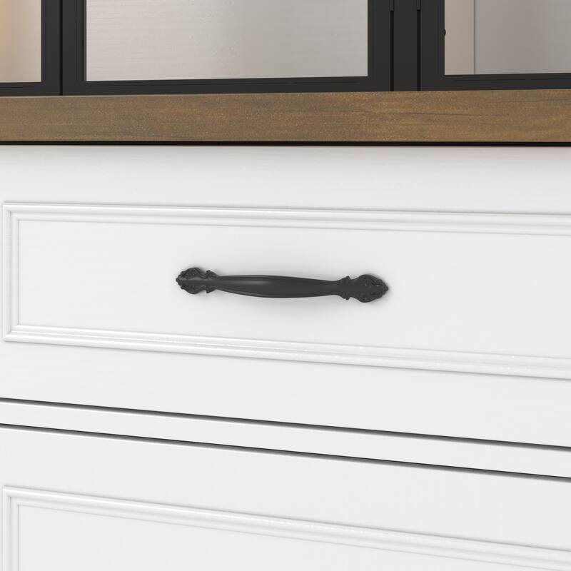 63" Arched Bar Cabinet with LED Lights Wine Bar Cabinet with Glass Doors, Liquor Storage Cabinet with Wine Rack