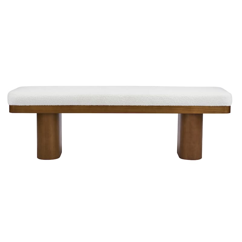 Christopher Knight Home - Monteria Modern 55.12" Upholstered Bench with Sculptural Cylindrical Wooden Leg & Padded Seat