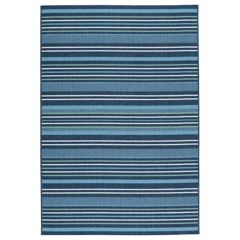 Elara Indoor/ Outdoor Striped Blue/ Green Area Rug - 2'6"X8'