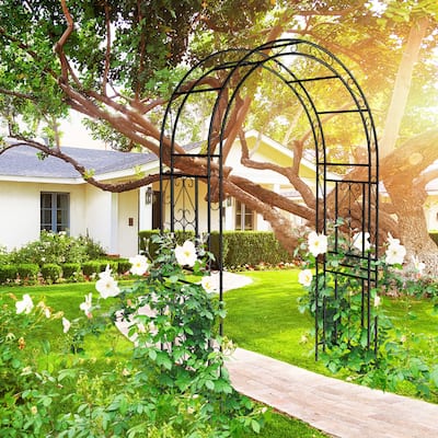 Metal Garden Arch "L59 x W17.71 x H90.55" Climbing Plants Support Rose Arch Outdoor Black