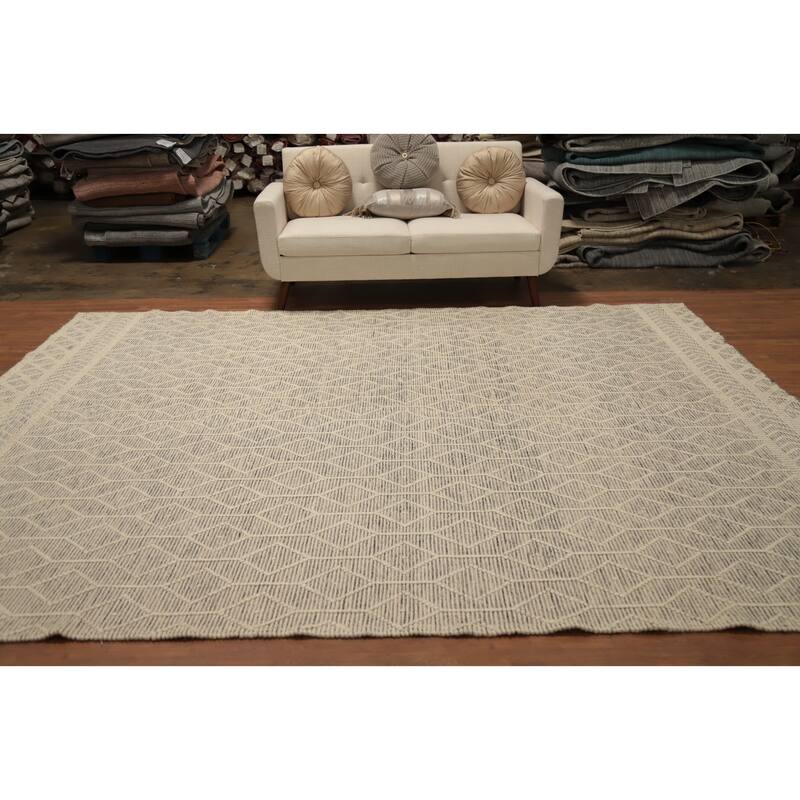 Hand Knotted Oriental 100% Wool Carpet Modern Geometric Greys & Charcoal Modern Gotti Design Area Rug - 11' 1'' X 8' 10''