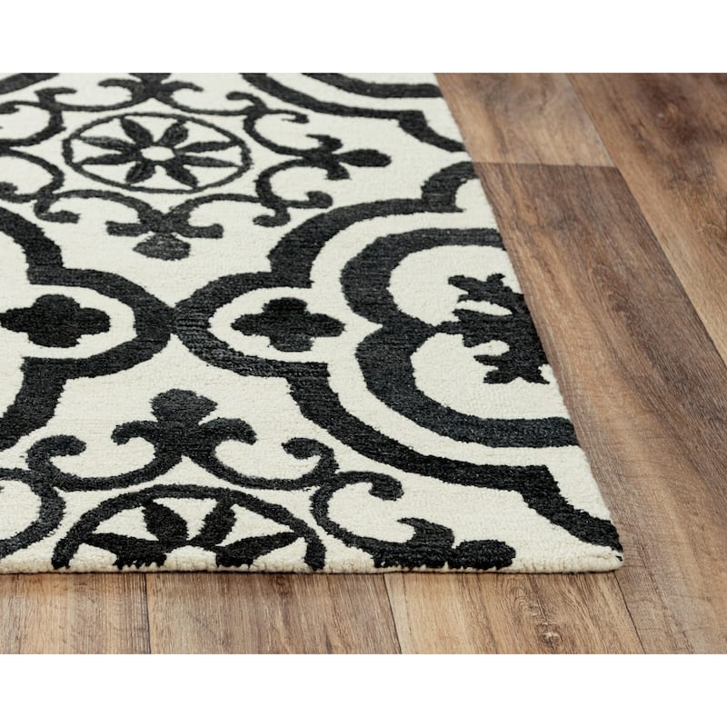 Alora Decor Neo Ivory and Black Hand-tufted Wool Blend Rug