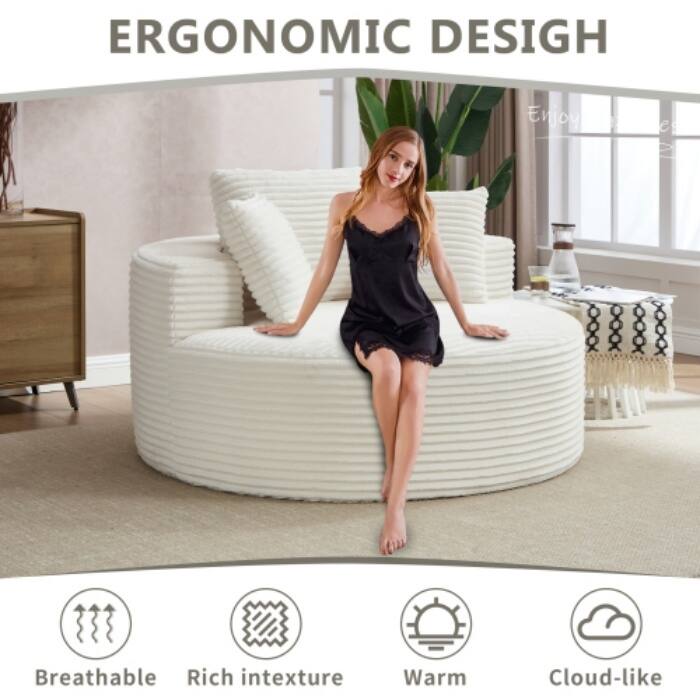 Round Memory Foam Sofa Bed, Cloud Sectional Couch with 3 Pillows for Living Room