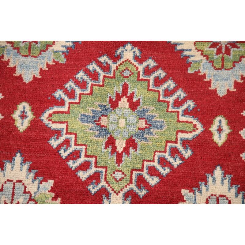 Geometric Red Kazak Oriental Area Rug Handmade Wool Carpet - 5'8" x 7'10"