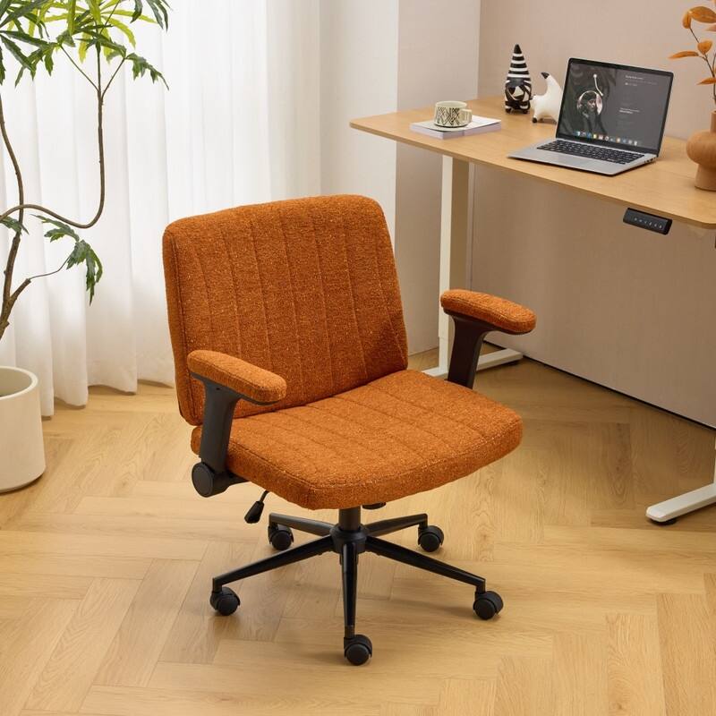 Speckled Chenille Swivel Chair With Flip-Up Arms For Cross-Legged