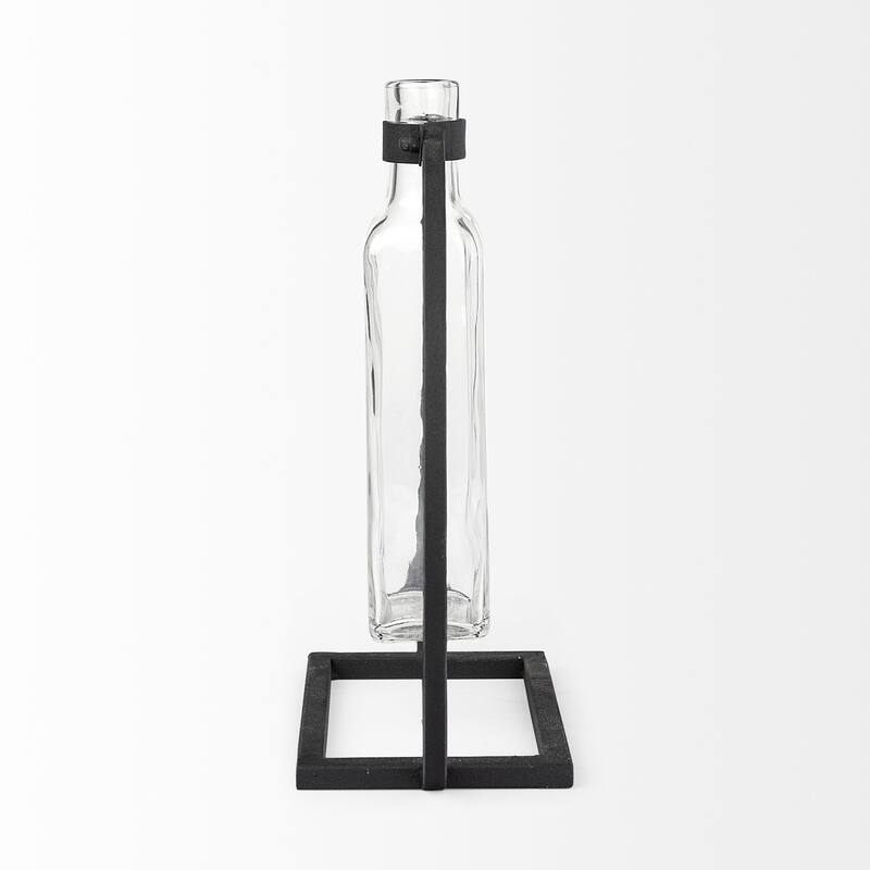 Modern Industrial Black Round Metal and Glass Vase