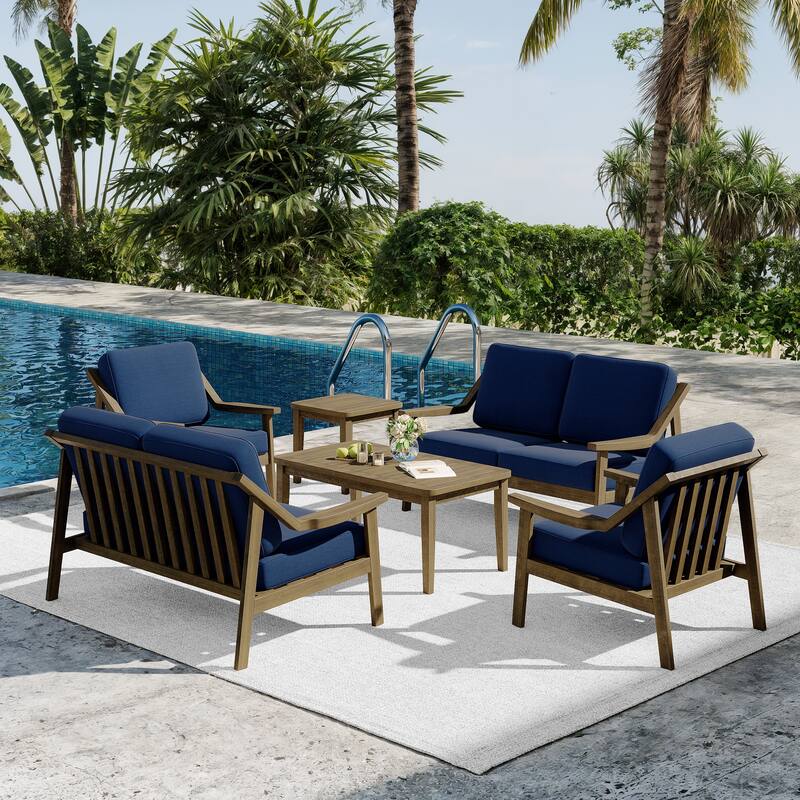 6-piece Adirondack Teak Patio Armchairs Loveseat Seating Conversation Set