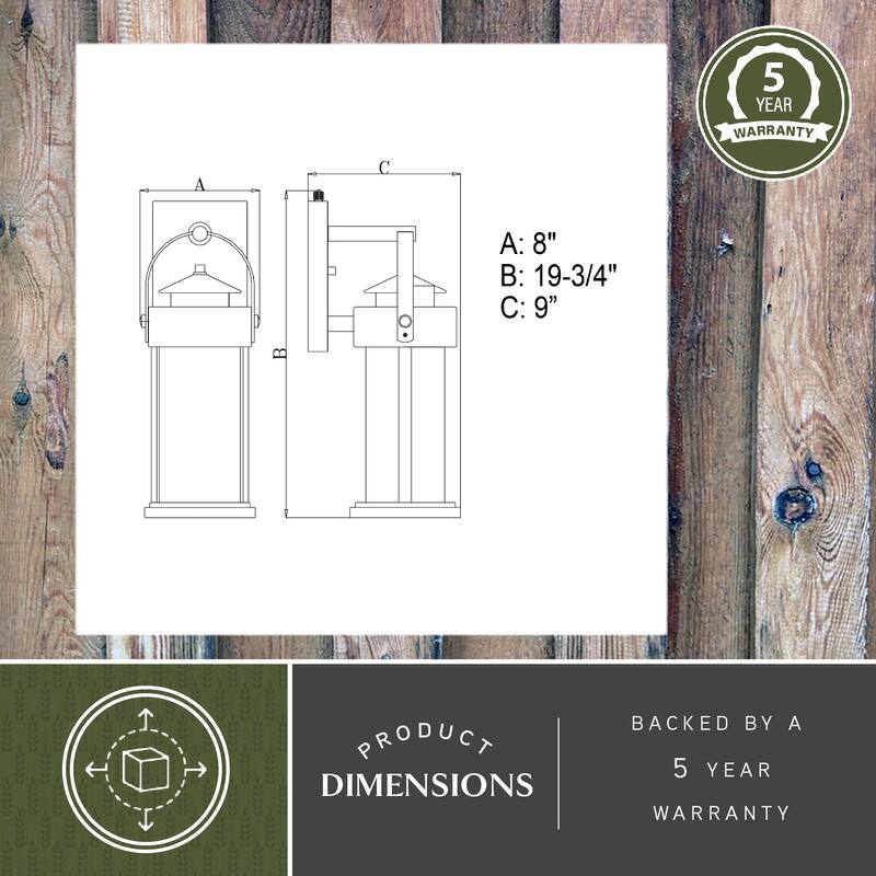 Cumberland 1 Light Dusk to Dawn Bronze Rustic Outdoor Wall Lantern Clear Glass - 8-in W x 19.75-in H x 9-in D