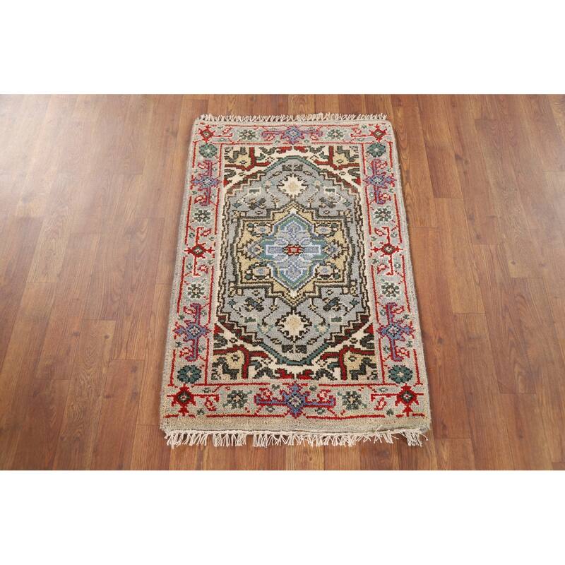Gray Heriz Serapi Indian Foyer Rug Hand-Knotted Wool Carpet - 2'0" x 3'0"