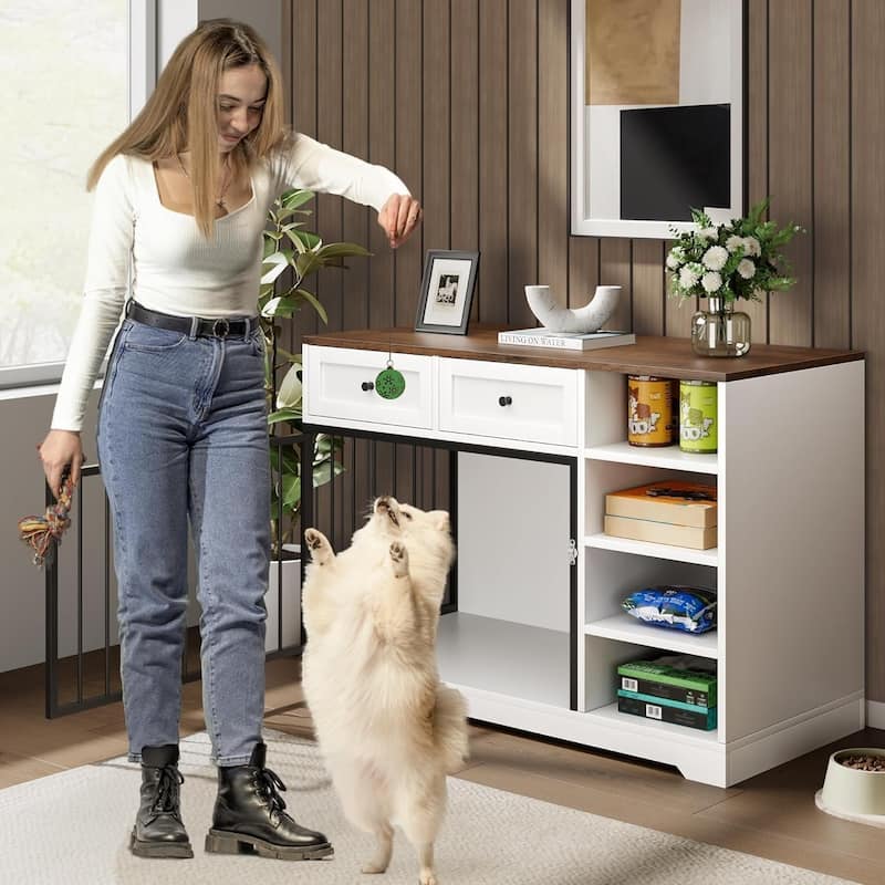 Dog Crate Furniture with Drawers, Shelves, End Table Design