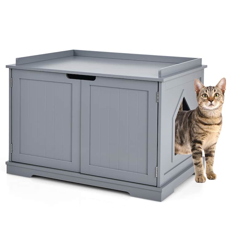 Cat Litter Box Cabinet Furniture Cat Washroom Storage Bench - Grey
