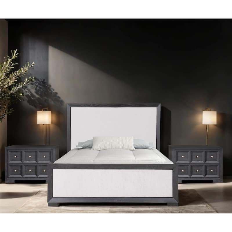 Furniture of America Durem II Modern Classic 3-Piece Solid Wood Panel Bedroom Set with 2-Drawer Oversized Nightstand - Weathered Black - Queen