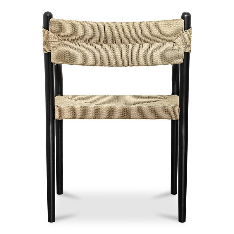 NADAAL STUDIOS Theren Dining Chair, Woven Paper Rope, Curved Arms, Solid Rubber Wood Frame, Black