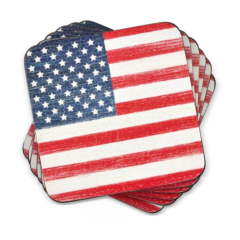 Pimpernel Set of 6 American Flag Coasters - 4 Inches Sq. - 4 Inches Sq.