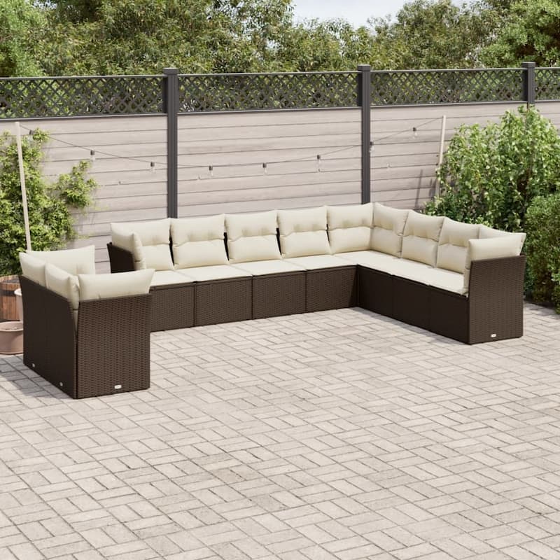 vidaXL Garden Sofa Set Brown and Cream White - 24.4 x 24.4 x 27.2