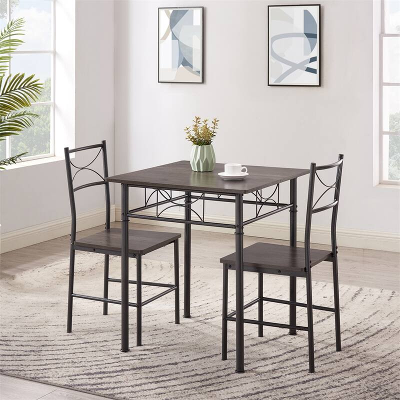 3 Piece Wood Kitchen Dining Set with Metal Frame