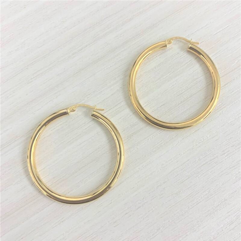 Joelle Collection Hoop Earrings 14K Yellow Gold Earrings 3 x 30 MM 1.25" Inch Yellow Gold Hoops