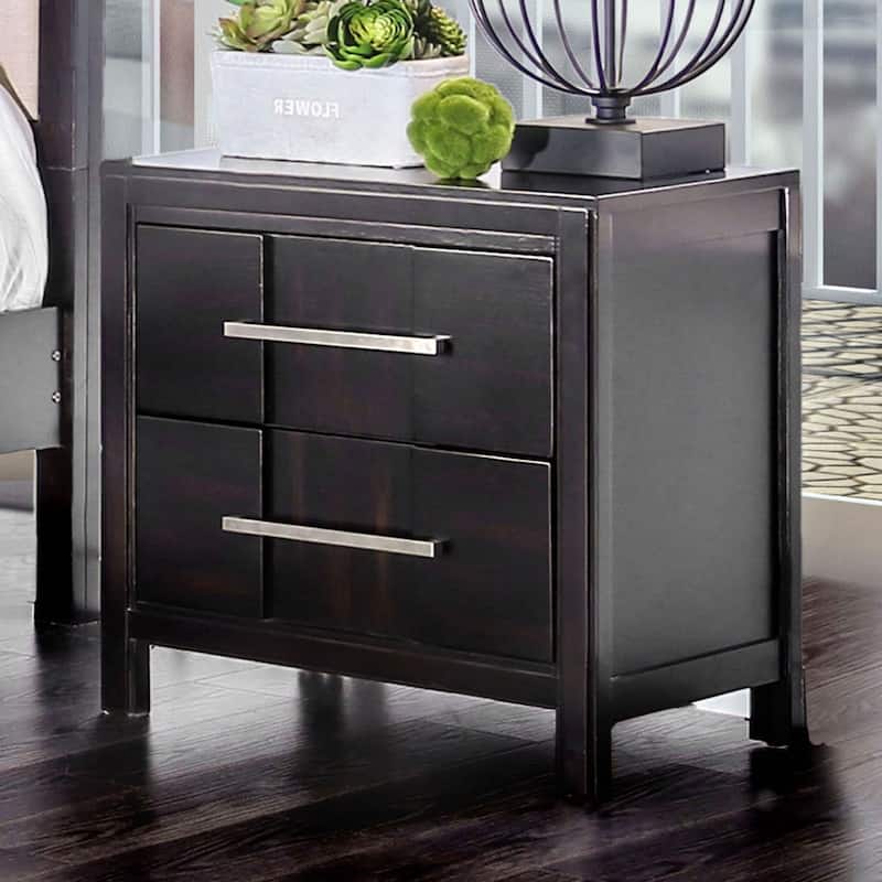 Wooden Nightstand with 2 Dovetail Drawers, Large Capacity Bedroom Storage Cabinet, Coffee Table with Nickel Bar Pull - Espresso