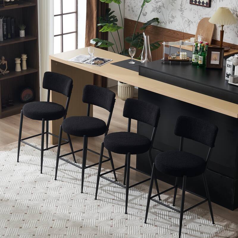 Set of 2/Set of 4 Modern Teddy Fabric Upholstered Bar Stools with Metal Base