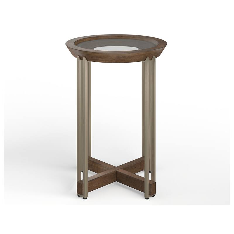 Magnussen Home Elora Walnut And Tarnished Silver and Clear Glass Round Accent Table - 16''W x 16''D x 25''H - 16''W x 16''D x 25''H