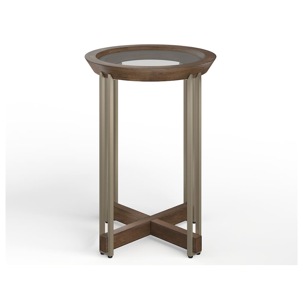 Magnussen Home Elora Walnut And Tarnished Silver and Clear Glass Round Accent Table - 16''W x 16''D x 25''H
