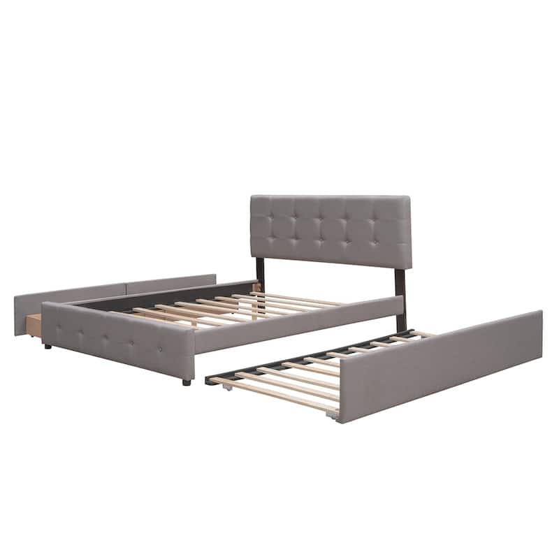 Upholstered Platform Bed with 2 Drawers and 1 Twin XL Trundle