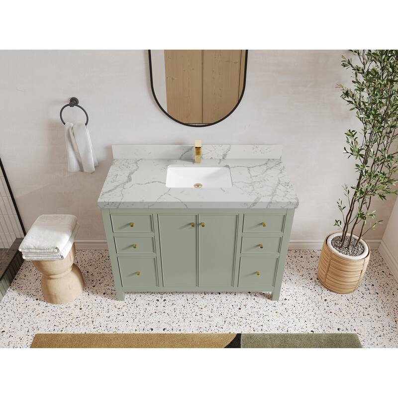 Willow Collections 48 in. W x 22 in. D Chicago Single Sink Bathroom Vanity with Countertop - 2”Venatino - Evergreen
