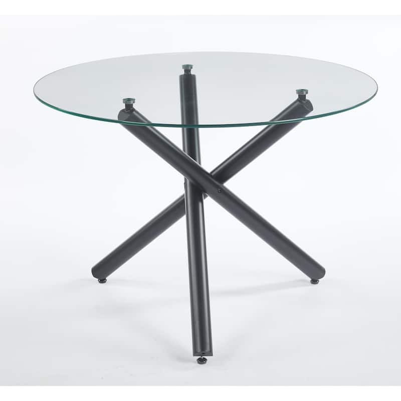 GDFStudio - Monteria Modern 43.31" Tempered Glass Top Dining Table with Chrome Metal Base