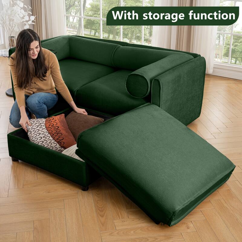 2 Seat Fabric Sofa Round Arms Loveseat Couch, Modern 75" Chenille Leisure Love Seat Couches with Hidden Storage for Small Spaces