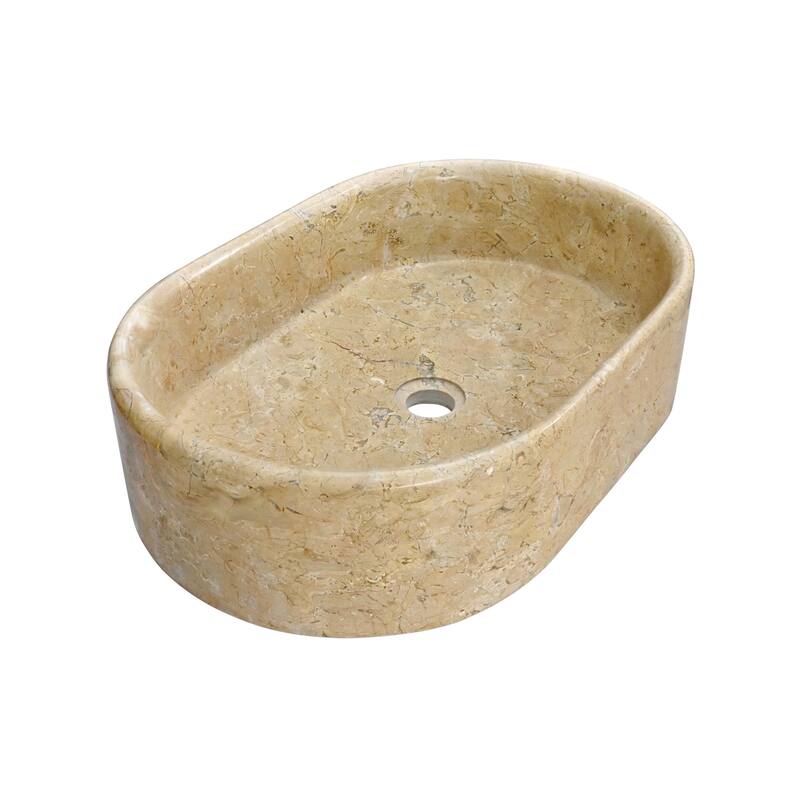 Roomfitters Marble Bathroom Vessel Sink, Natural Stone Countertop Wash Basin, Polished Oval Vanity Sink