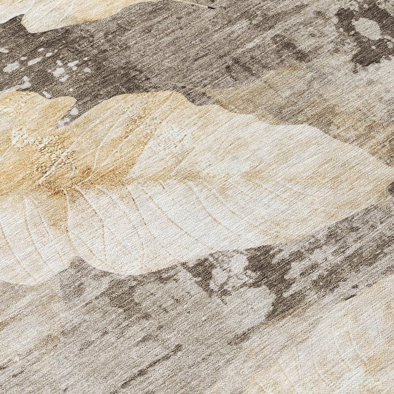 Machine Washable Indoor/Outdoor Modern Leaf Chantille Rug