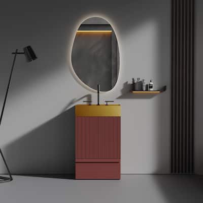 GDFStudio - Gada Stylish 20" Striped Bathroom Vanity with Integrated Stainless Steel Sink and Efficient Storage
