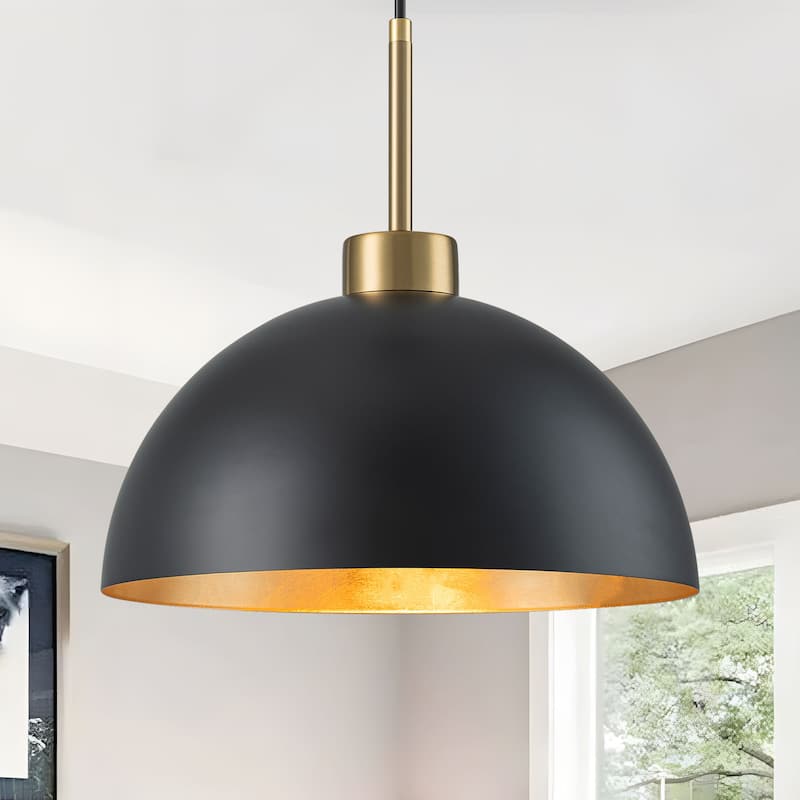 Starsky Modern Matte Black & Gold Foil Dome Pendant Light