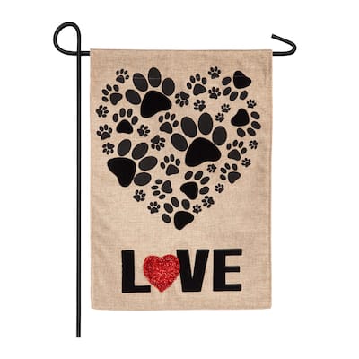 Paw Prints Heart Garden Burlap Flag