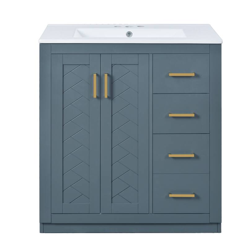 30" Freestanding Bathroom Vanity with Ceramic Sink - Blue