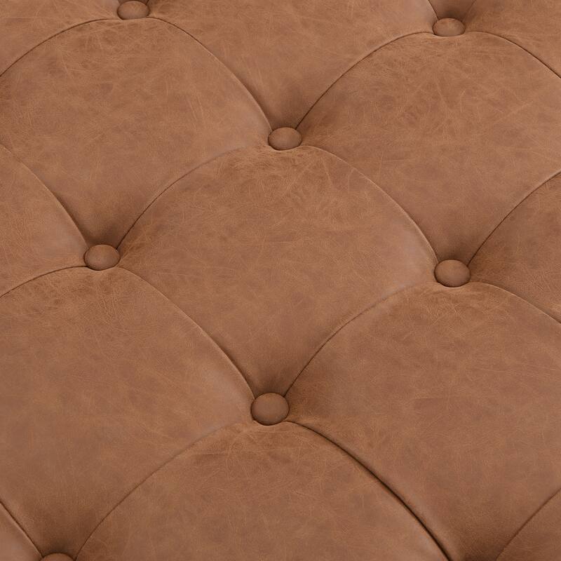 Christopher Knight Home - 34'' Tufted Upholstered Cocktail Ottoman, Square Leather Ottoman Coffee Table with Rubber Wood Frame