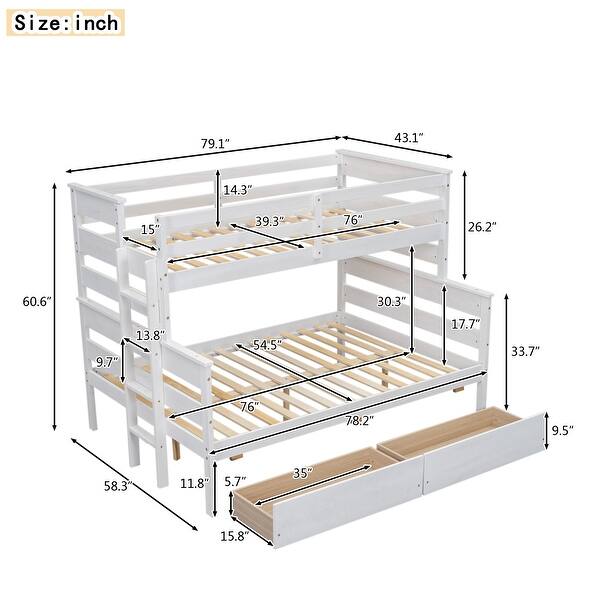 White Frame Bunk Bed Can Be Separated into Beds with 2 Drawers