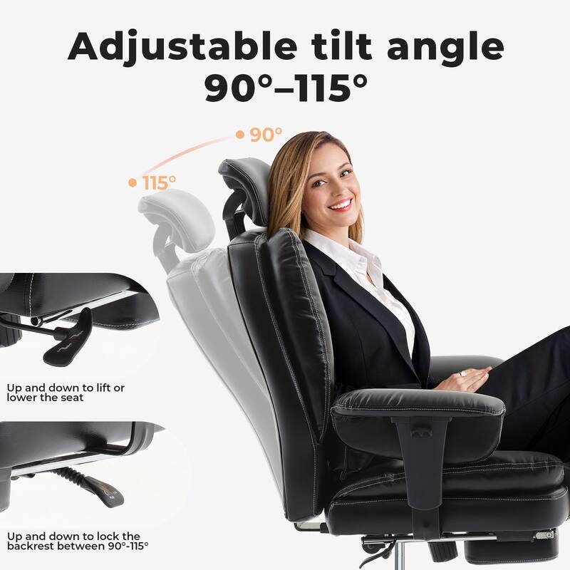Office Chair Ergonomic 200 kg PU Leather Computer Chair with Lumbar Support and High Backrest, Ergonomic Desk Chair