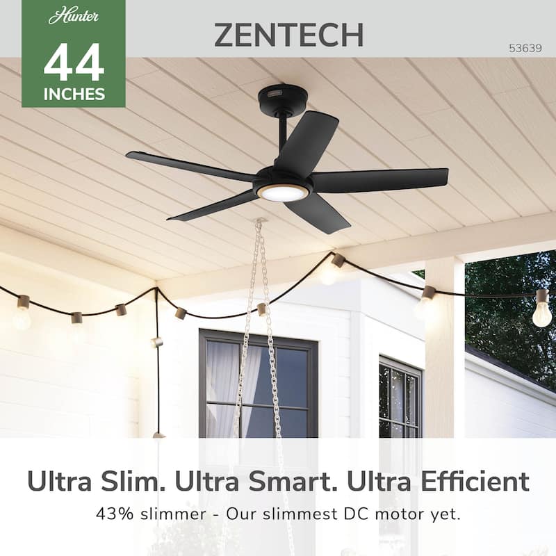 Hunter ZenTech Indoor / Outdoor 5-Blade Smart Ceiling Fan w/ LED Light and Handheld Remote.