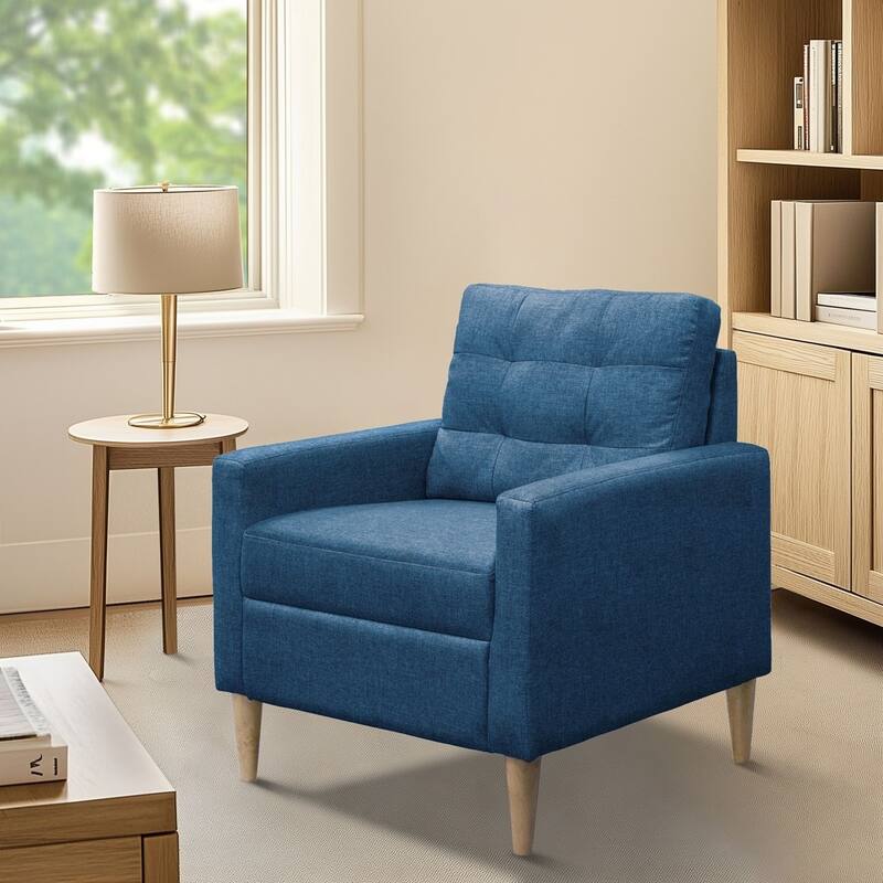Tufted Accent Chair with Wood Legs - Blue