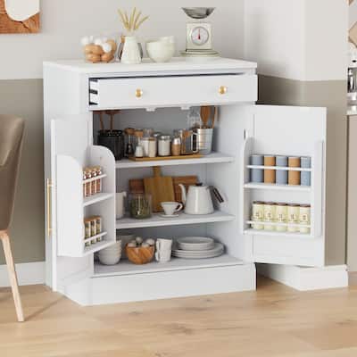 Kitchen Storage Cabinet, Food Pantry Cabinet with 2 Doors and Adjustable Shelves, Freestanding Coffee Bar Cabinet