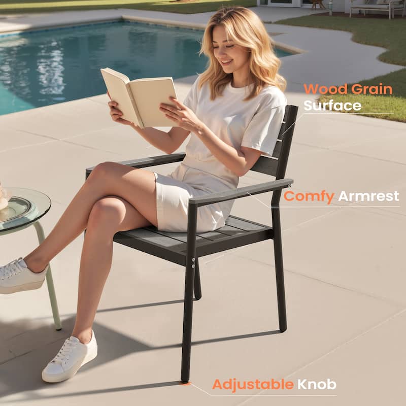 Pellebant Outdoor Patio Aluminum Dining Chairs with Armrest - 19.4" D x 18.9" W x 34.3" H