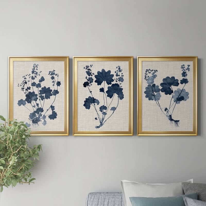 Navy & Linen Leaves II Premium Framed Canvas - Ready to Hang - Multi-Color
