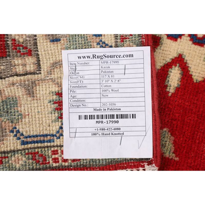 Traditional Red Kazak Foyer Rug Handmade Wool Carpet - 2'8" x 3'10"