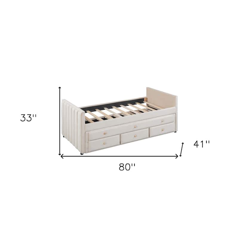 HomeRoots Beige Tufted Velvet Upholstered Twin Day Bed With Trundle And Drawers