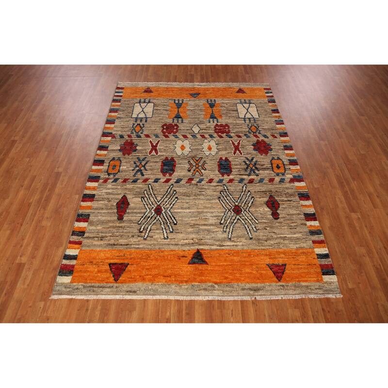 Geometric Moroccan Oriental Area Rug Handmade Wool Carpet - 7'0" x 9'8"