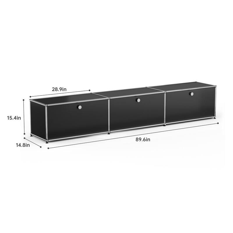 TV Stand Storage File Cabinet Organizer with Stainless Metal - Black 1 Layer 3 Door
