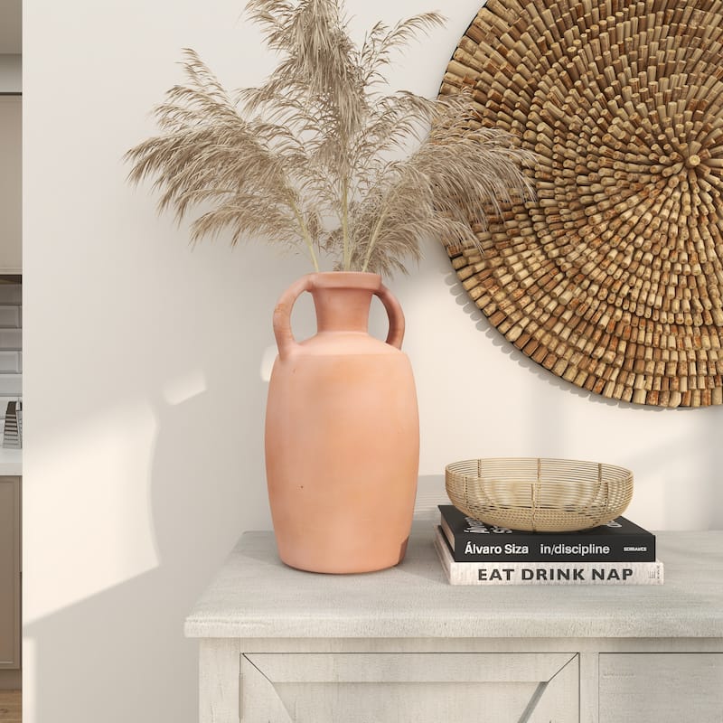 Orange Ceramic Terracotta Jug Decorative Vase with Handles