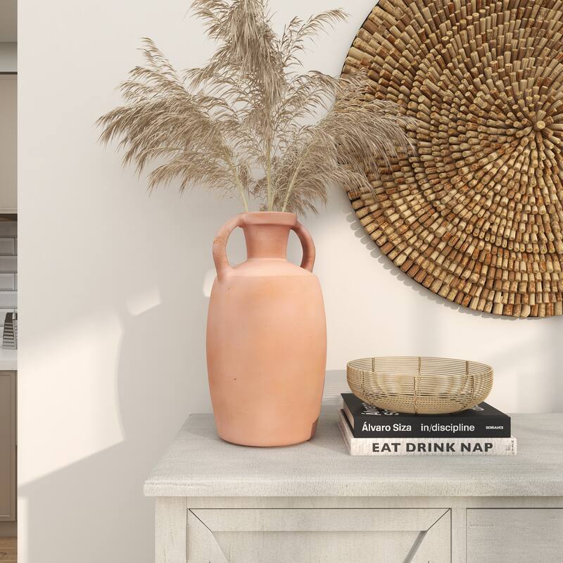 Orange Ceramic Terracotta Jug Vase with Handles